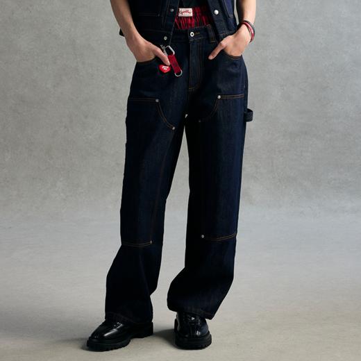 GOODBAI 23编号logo印花口袋膝盖补强牛仔阔腿长裤 商品图0