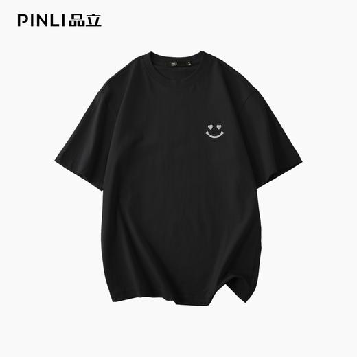 PINLI品立2025夏季新款男士笑脸烫钻圆领短袖T恤上衣BG252111056 商品图5