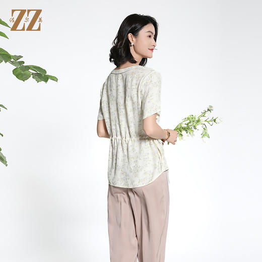 佐尔美夏季新款新中式国风时尚气质桑蚕丝短袖衬衣女M42CS90 商品图4