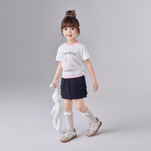 笛莎Deesha 童装女童T恤2025夏新款女童萌趣图案假两件圆领T恤 商品图2