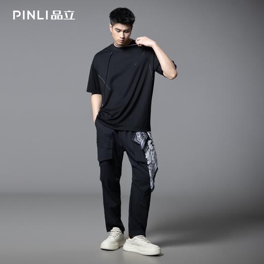 PINLI品立2025夏季新款设计感撞色车线T恤男士潮牌宽松休闲体恤衫B252111025 商品图1
