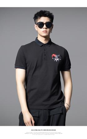 PINLI品立2025夏季新款小丑贴布绣花翻领修身短袖POLO衫男士体恤BG252112044