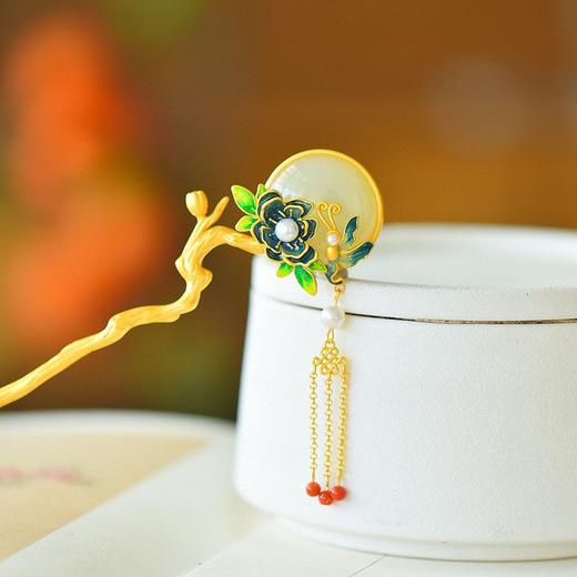 新中式发簪古风天然石头小众钗子流苏步摇盘发饰品 商品图2