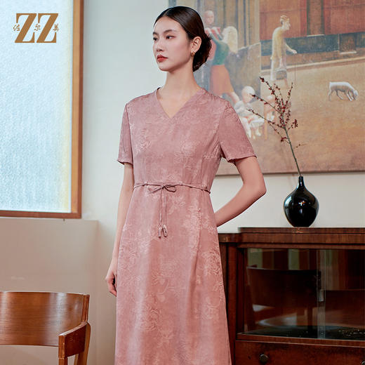 佐尔美夏季新款新中式国风气质桑蚕丝连衣裙女M42LS01 商品图1