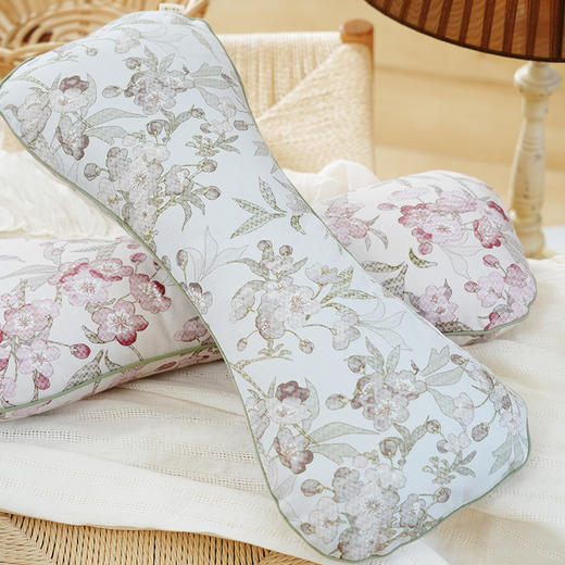 桃花夭夭系列艾草荞麦枕颈椎枕荞麦壳圆枕头睡眠支撑专用护颈枕成人高端 商品图1