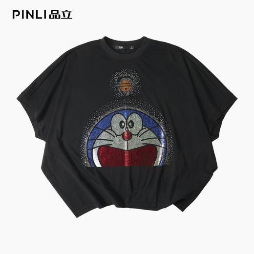 PINLI品立2025夏季新款男士宽松廓形哆啦A梦烫钻圆领短袖T恤上衣BG252111055 商品图3