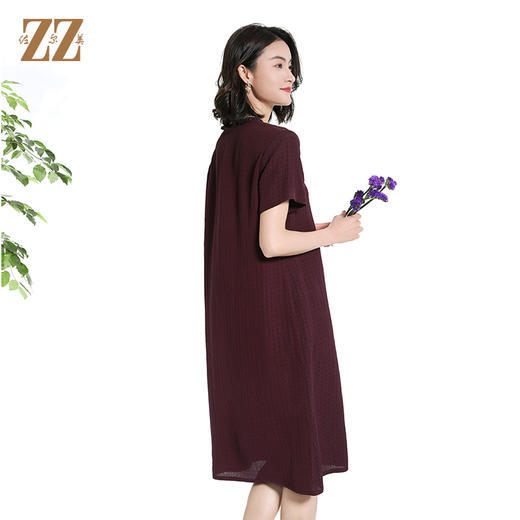 佐尔美夏季新款新中式国风时尚气质100桑蚕丝短袖连衣裙女M42LS22 商品图4