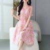 丁摩 小个子桑蚕丝粉色碎花真丝连衣裙女装夏高级感5ZF-69463 商品缩略图0