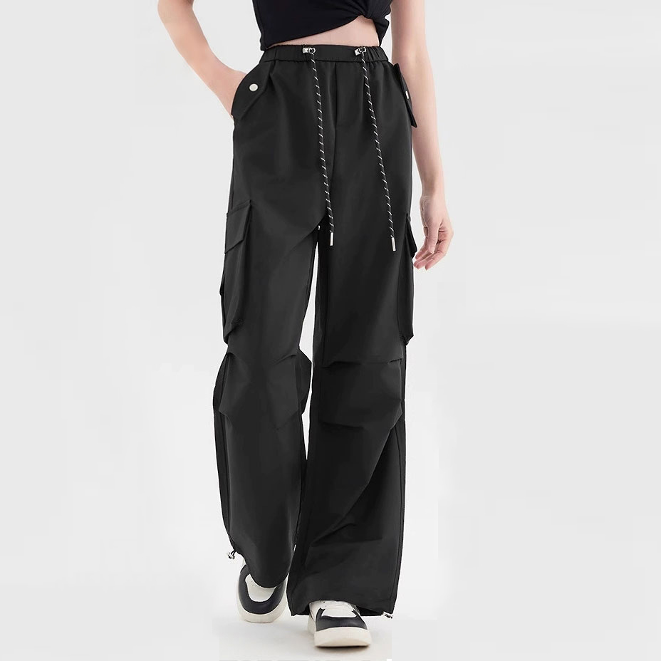 半身缘女裤 春夏简约户外抽绳直筒抽绳两穿工装裤DS502