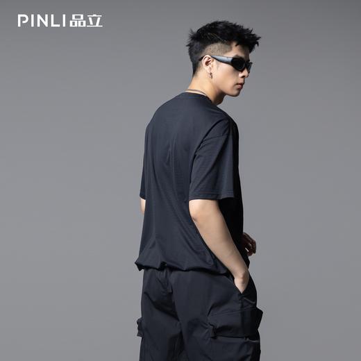 PINLI品立2025夏季新款男士拼接宽松廓形短袖T恤潮流纯色百搭上衣B252111033 商品图2