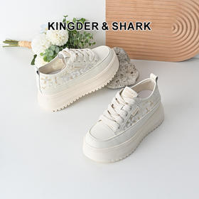 经典鲨2025年夏款牛皮革甜美网状舒适透气厚底显高休闲鞋女KW160-529131