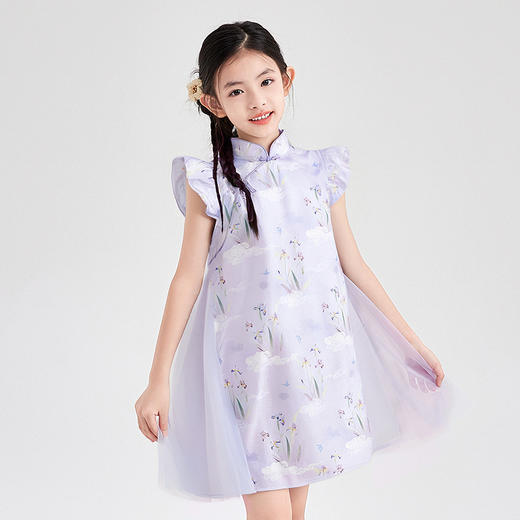 笛莎Deesha 童装女童连衣裙2025夏新款女童新中式国风印花棉布旗袍裙 商品图1