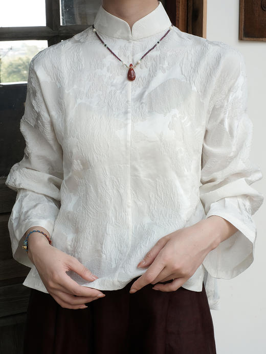 盛唐牡丹 | 珍珠白凤凰纹冠乐绉女上衣 商品图2