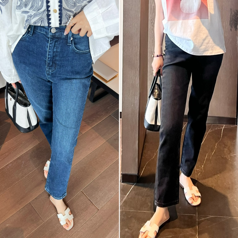 新年折扣 2504302   F牌 高腰 弹力9分 竹竿腿牛仔裤