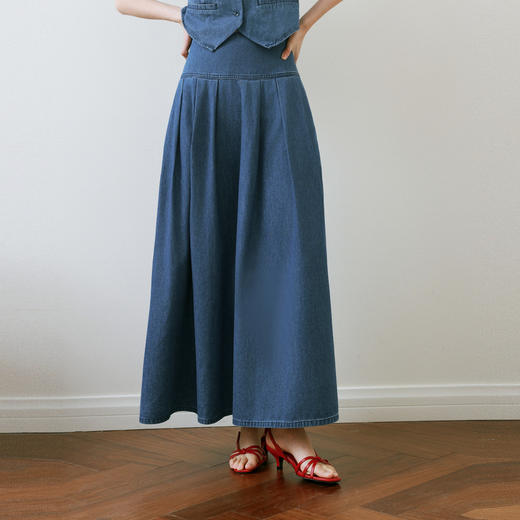 【严选】诗凡黎复古摩登牛仔半身裙2025夏新款古着色调轻量感A字中长裙7G4240291 商品图0