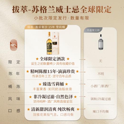拔萃【全球限定】苏格兰原瓶进口单一麦芽威士忌苏威洋酒礼盒装送礼 15年盖亚金砂雪莉桶单支700ml 商品图2