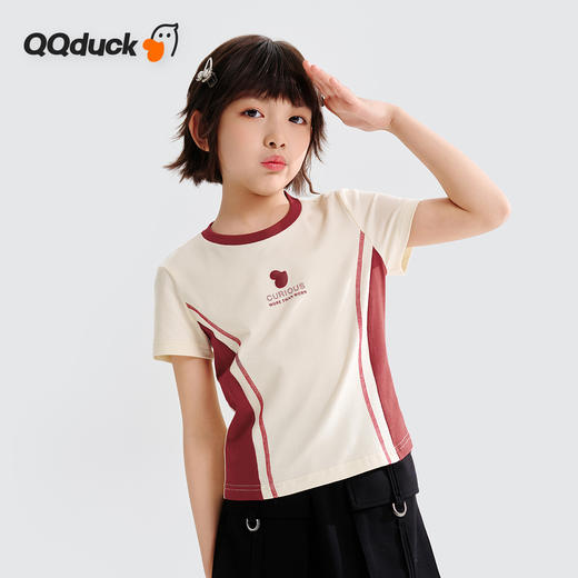【120-165】【可可鸭】女童夏季短袖T恤休闲短款上衣（95%棉 5%氨纶） 商品图1