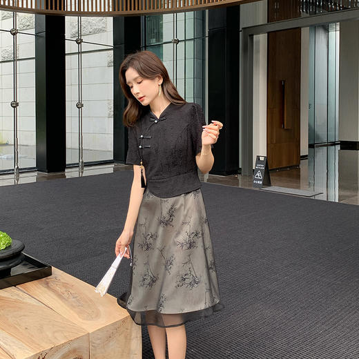 奢姿大码女装2025夏季时尚拼接中式旗袍连衣裙胖妹妹气质立领裙子9942826370【1】 商品图4