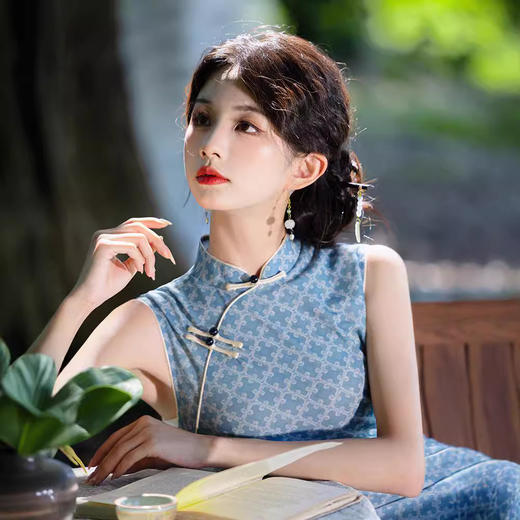 无袖改良素雅，民国风优雅印花旗袍LJX-854 商品图3
