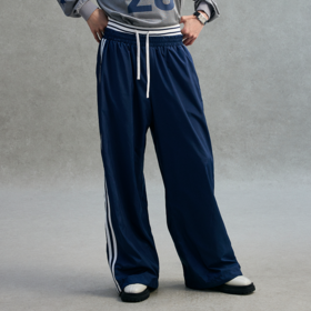 GOODBAI 23编号logo印花侧面织带抽绳阔腿休闲长裤