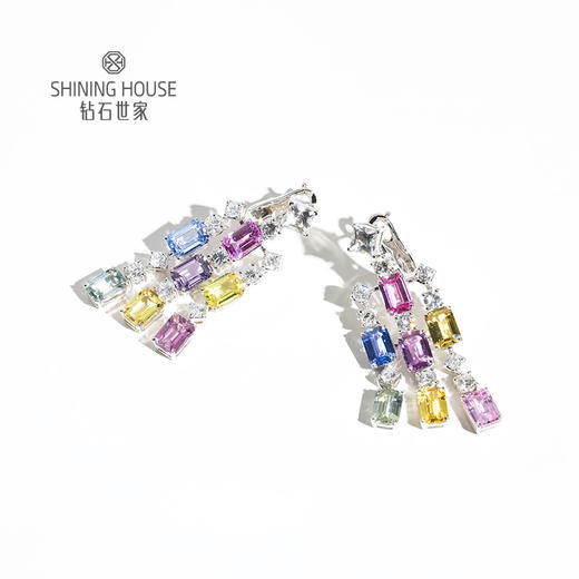 【蓝宝石耳饰】钻石世家 18K金蓝宝石镶钻耳饰耳环 高级设计珠宝系列 多彩蓝宝石梦幻组合 钻石耳环璀璨生辉 商品图1