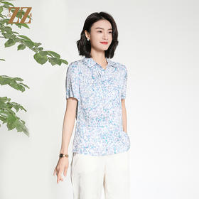 佐尔美夏季新款新中式国风时尚气质桑蚕丝短袖衬衣女M42CS26