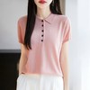 丁摩桑蚕丝羊毛半开扣POLO领短袖T恤女纯色打底翻领薄款透气气质上衣AL5029 商品缩略图1