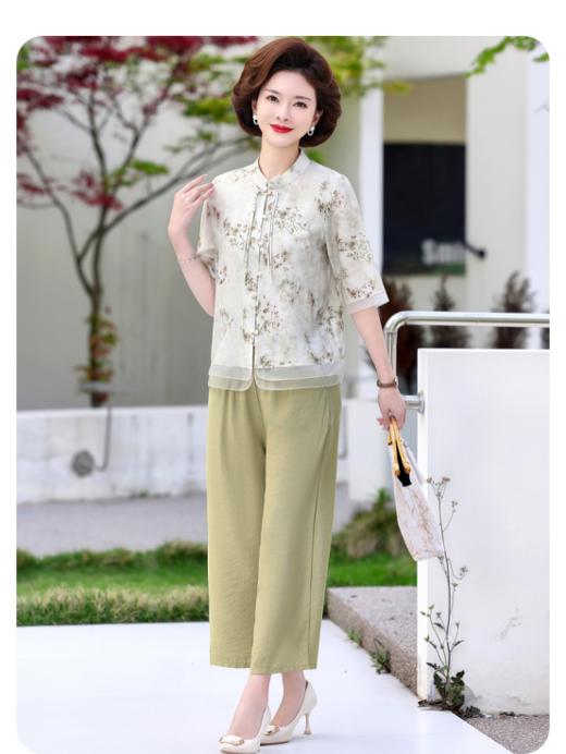 💕 母亲节轻奢系列!【佐姿莎夏季新中式花卉中袖小衫两件套J1162】✅ 高端天丝棉纱面料 亲肤养肤，细腻有光泽，凉爽透气🌻妈妈婆婆都认准的大高货!!区别市场货  商品图4