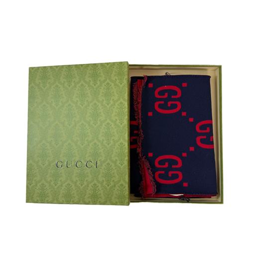 【已开价】GUCCI古驰GG提花羊毛真丝 绒线围巾 红/蓝 商品图0