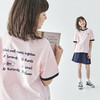 【代发】女童撞色领印花T恤 棵初夏季款童装亲子装全棉宽松短袖上衣花灰色/樱粉色 商品缩略图2