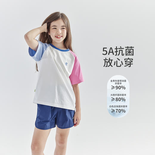 【代发】插肩拼色运动T恤 cicochild夏款女童运动休闲大童上衣短袖粉拼蓝/紫拼黄绿 商品图2