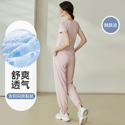 瑜伽套装女2025夏季新款透气冰丝短袖t恤运动户外防紫外线防晒衣 商品图1