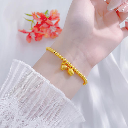 【限时克减150元】足金999 #两世欢 古法两世欢圆珠手链好运莲莲莲花莲蓬吊饰转运金珠弹力绳手串（珠约3.2-3.6mm)(AUQGFSC00031-2) 商品图0