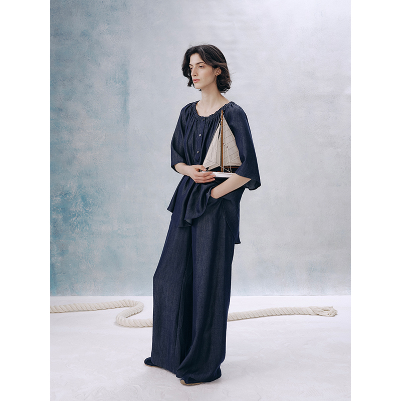 UMILAB【流年】100%莱赛尔柔软牛仔宽松上衣松紧腰长裤套装E226W