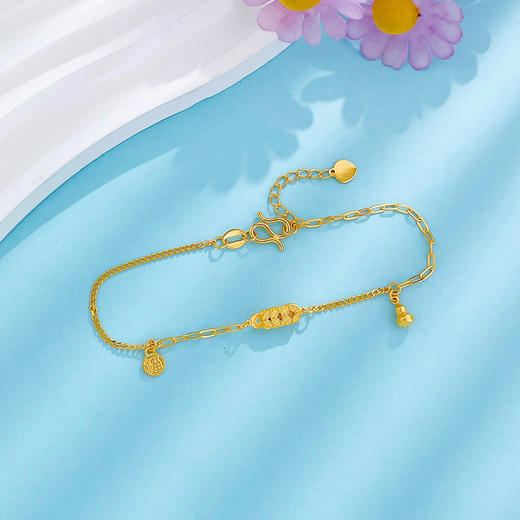 【限时克减150元】足金999 #招财纳福 5G黄金空心AB链福字葫芦吊饰铜钱造型咬钱貔貅调节手链(AG5GSL00210)（预售产品下单后不退款不退货不换货不补差价） 商品图1