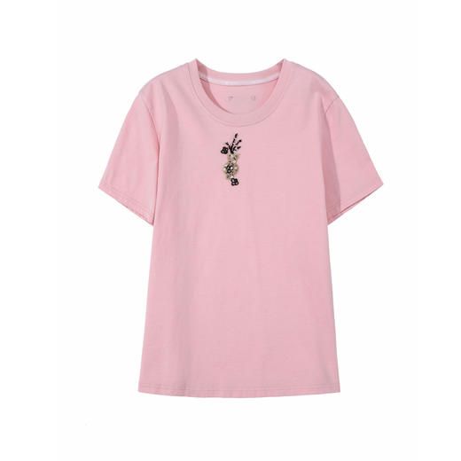 谜底T恤短袖女2025夏季新品休闲日常粉绣花宽松H型上衣252MT0587 商品图4