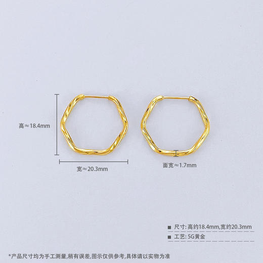 足金999 （足金999字印）5G黄金空心几何形极简系列多边形耳饰卡扣耳圈(AV5GES00016)（预售产品下单后不退款不退货不换货不补差价）（预售产品下单后不退款不退货不换货不补差价） 商品图3