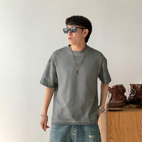 徐太浪日系复古做旧纯色短袖T恤男2025新款夏季宽松纯棉半袖体恤