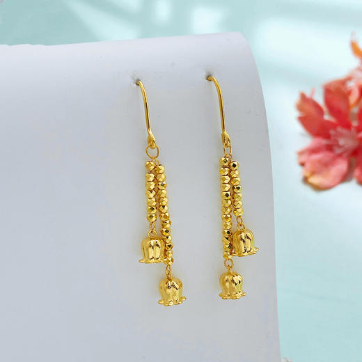 【限时克减150元】足金999 #520快乐 5G黄金实心繁花似锦铃兰花开流苏耳饰耳吊耳钩(BE5GES00072)（预售产品下单后不退款不退货不换货不补差价 商品图0