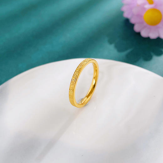 【限时克减150元】足金999 #固口戒指 #CNC #条戒 5G黄金实心回纹固口圈戒(BE5GJZ00107)（预售产品下单后不退款不退货不换货不补差 商品图1