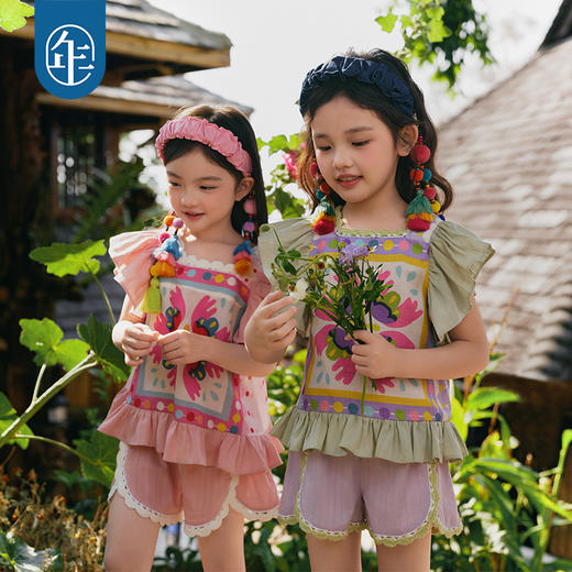 【年衣】儿童民族服饰短袖套装女童两件套2025夏季新款中国风糯朵绒绒套装 商品图0
