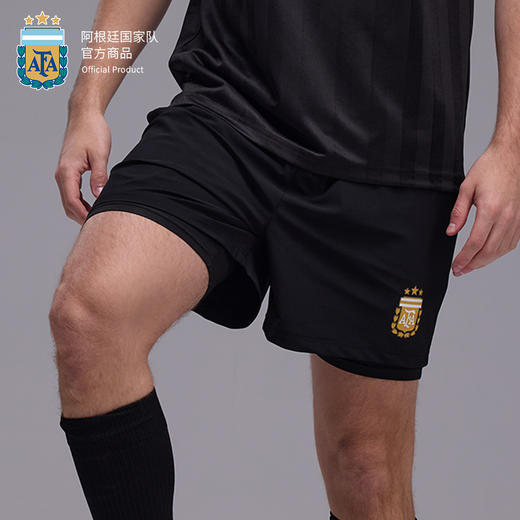 【官方正版】阿根廷国家队 | 夏季黑色假两件运动短裤速干防晒 商品图3