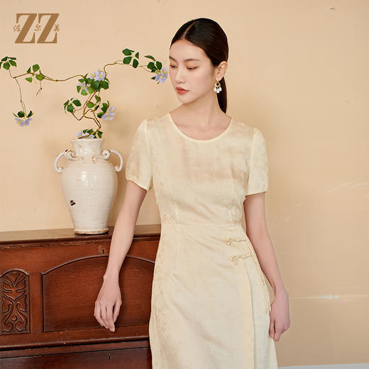 佐尔美夏季新款新中式国风气质100%桑蚕丝连衣裙女M42LS43 商品图0