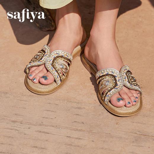 Safiya/索菲娅2025民族风沙滩度假外穿圆头休闲百搭平底拖鞋SFD2110354 商品图2