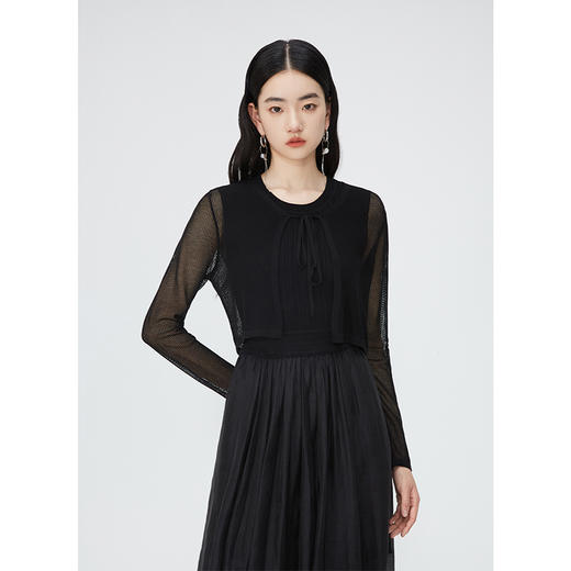 NEELLY纳俪商场同款夏季新款V领绑带高腰针织开衫女温柔百搭上衣N25044A04558 商品图1