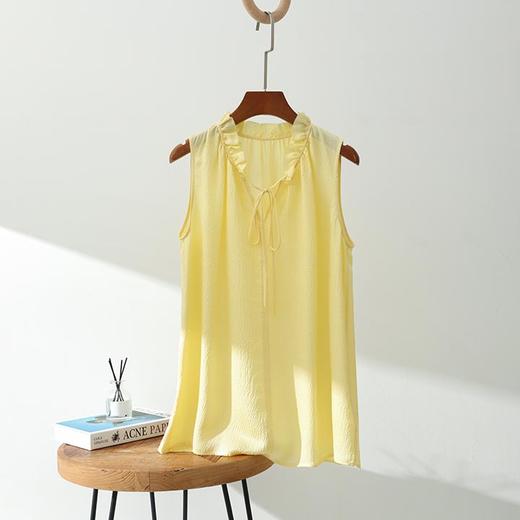 洛诗琳41841气质无袖真丝衬衫2025夏季木耳边绑带真丝上衣2988 商品图4