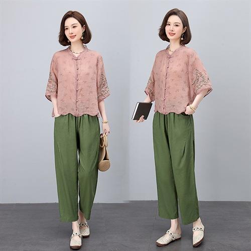 HRNJL2607美衣重工刺绣双支苎麻衬衫女气质绣花衬衣春款长袖单排扣上衣蕾丝 商品图2