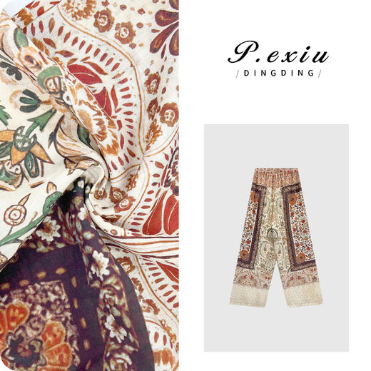 03-5潘依绣丁丁宠粉天丝苎麻民族风轻薄松紧腰休闲裤 W-62990 商品图0