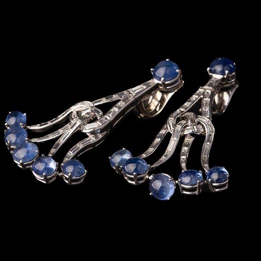 独角鹿西洋古董 19世纪美国出品装饰艺术风格枝形吊灯造型白金镶嵌蓝宝石及钻石耳坠一对 商品图3