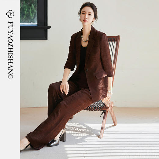 FUYAO扶摇 老钱风西装阔腿裤套装女2025夏季新款醋酸提花国风西服 商品图4
